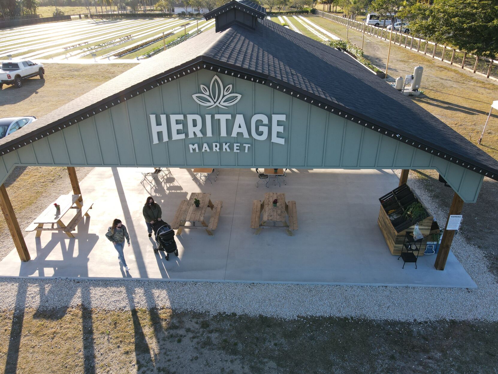 Guests can sit and enjoy the day at the pole barn.
